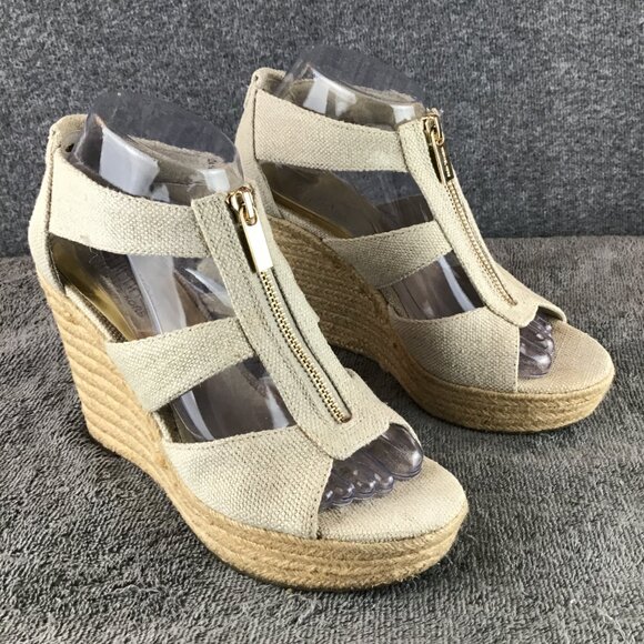 Michael Kors Damita Beige Wedge Sandals Sz 8 - Picture 2 of 14